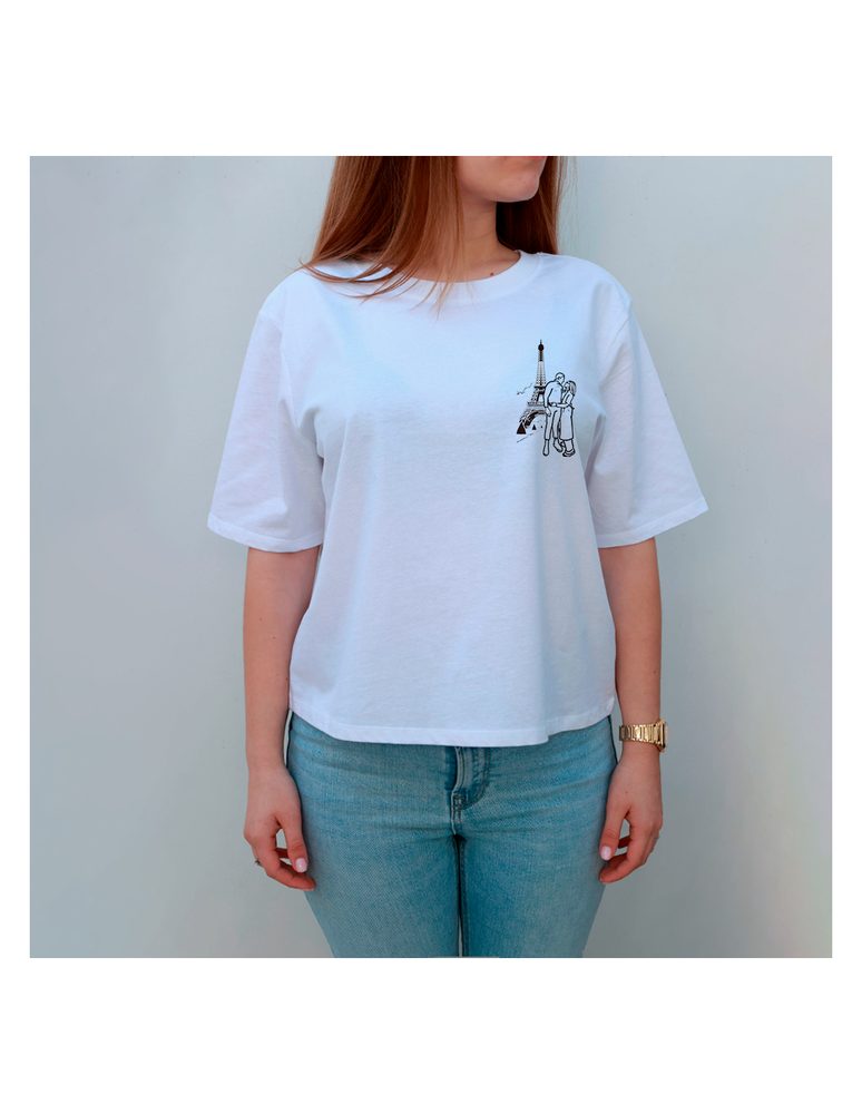 Camiseta hombre personalizada con silueta 10x10cm blanca